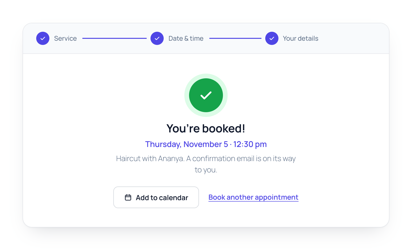 Booking confirmed screen